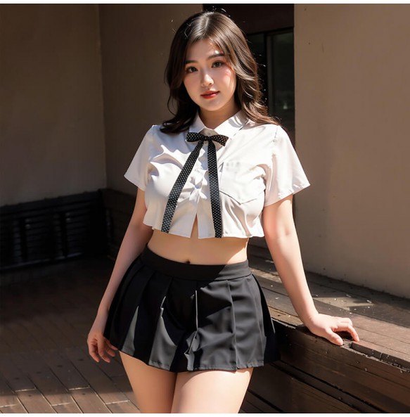 FEE ET MOI - Playful Polka Dot Bow School Uniform (Black - White)